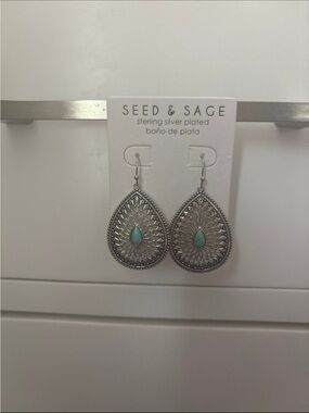 Seed & Sage Silver-Plated Teardrop Earrings with Turquoise Accent